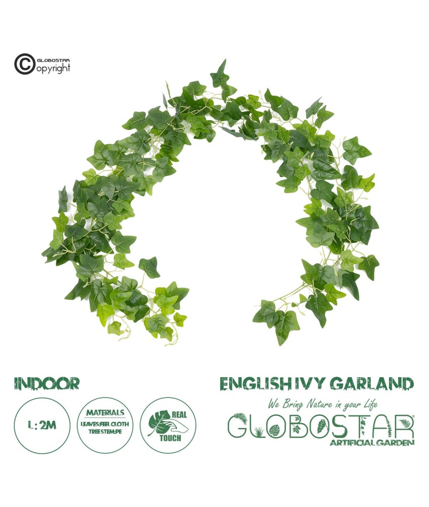 GloboStar® Artificial Garden ENGLISH IVY GARLAND 21146 Τεχνητή Διακοσμητική Αγγλική Γυρλάντα  Φ20 x Υ200cm Σετ 2 τεμαχίων
